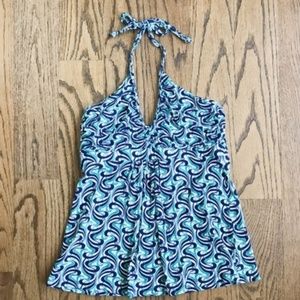 Aqua Seafoam Green and Blue Printed Halter Top